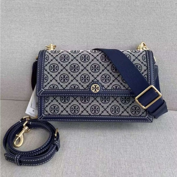 Tory Burch Handbags - Tory Burch Navy T Monogram Jacquard shoulder bag